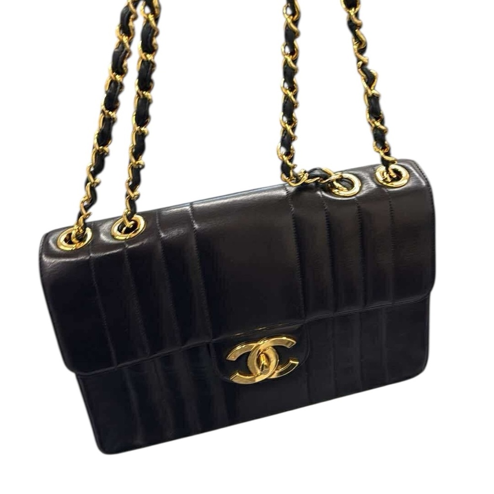 Chanel Black and Gold Quilted Leather Shoulder Bag